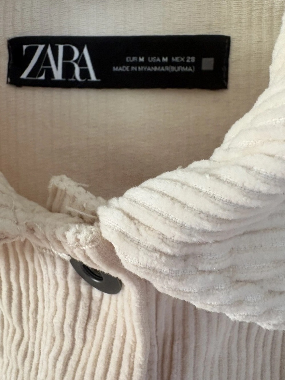 Zara Women's Oversized Boyfriend Shirt Jacket Light Cream Corduroy Size M New - Picture 4 of 4